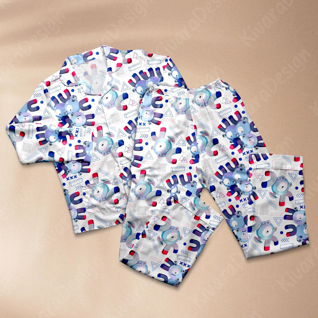 Magnemite Evolution Pajama Set, Unique Sleepwear Polyester Pajamas, Video Game Anime Loungewear for Fans