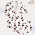 Champagne Bottle Print Pajama Set – Satin Bridal Party Women's Sleepwear