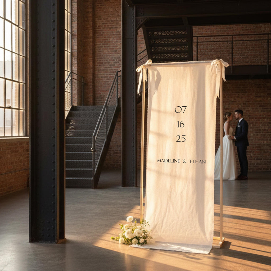 Custom Wedding Welcome Linen Banner, Elegant Outdoor Signage
