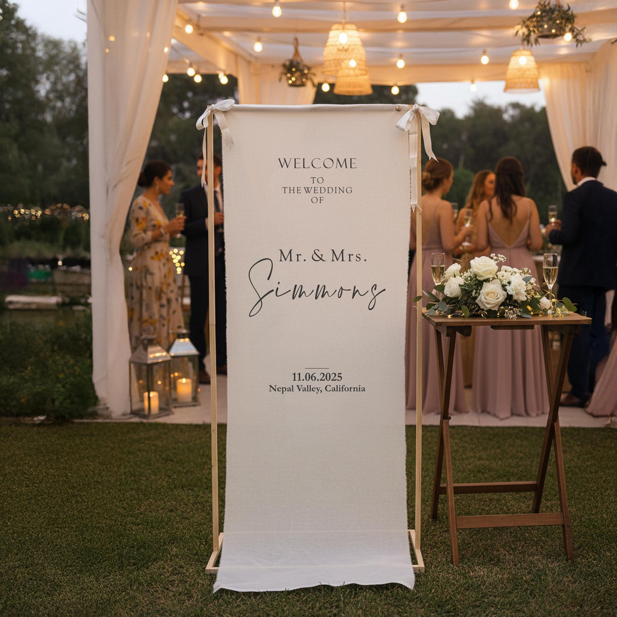 Custom Fabric Wedding Welcome Sign, Personalized Linen Party Banner
