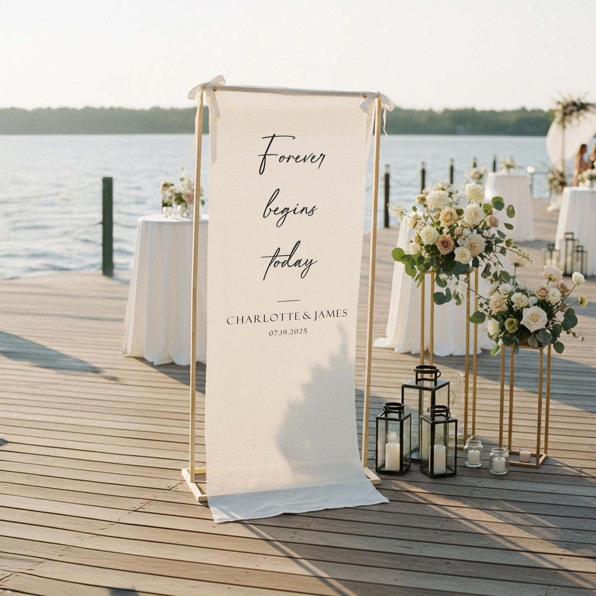 Personalized Linen Wedding Welcome Sign, Custom Ceremony Signage