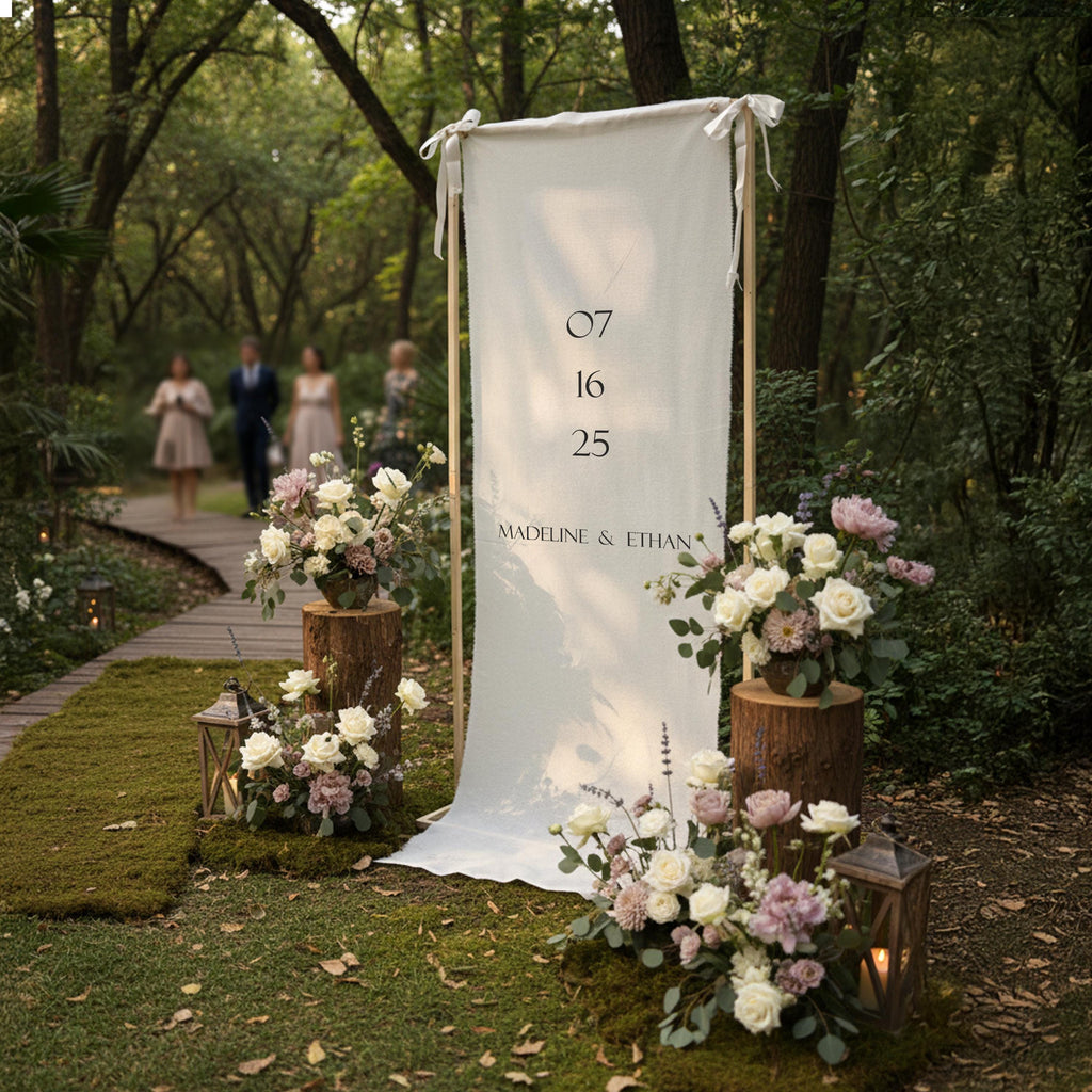 Personalized Linen Wedding Welcome Sign, Custom Ceremony Signage