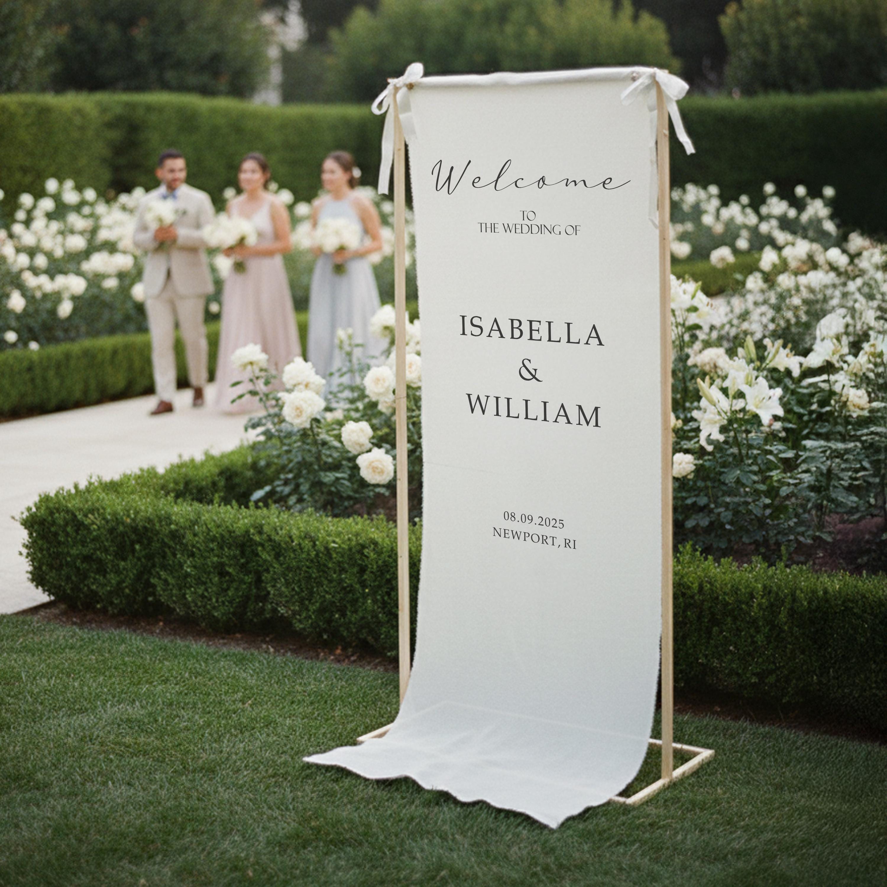 Custom Linen Wedding Welcome Sign, Elegant Fabric Banner