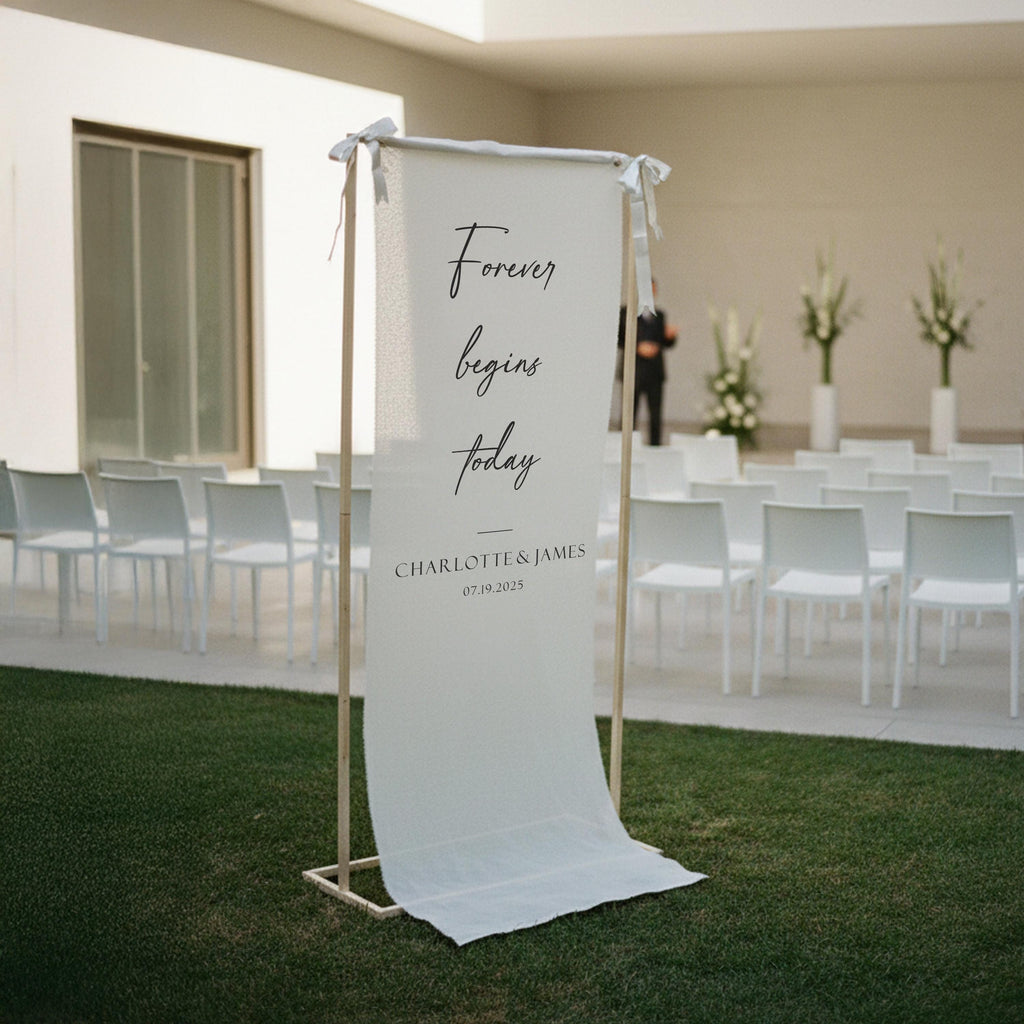 Lace Wedding Welcome Sign, Fabric Banner, Engagement Party Decor