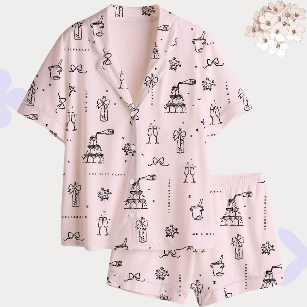 Pink Champagne Pajamas – Bachelorette & Wedding Morning Sleepwear