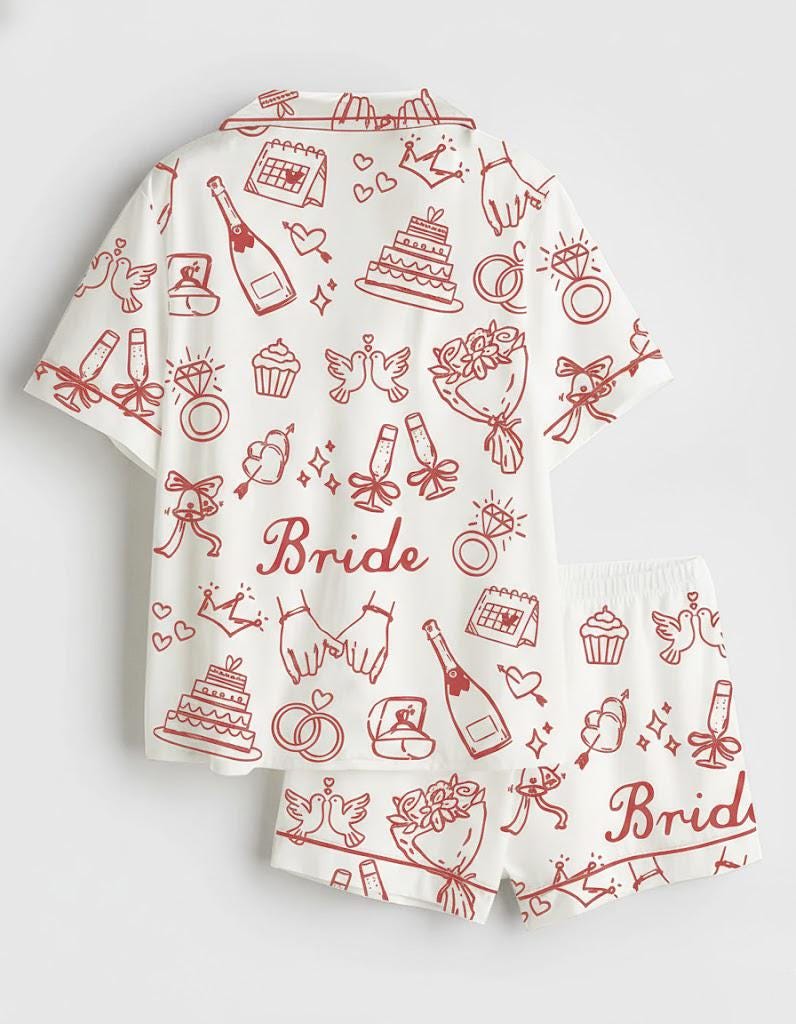 Bride Bridesmaid Red Pajama Set, Bridal Party Wedding Day Long Sleeve Satin Pajama Set, Pajama Nightwear, Pajama Wedding Gifts For Her