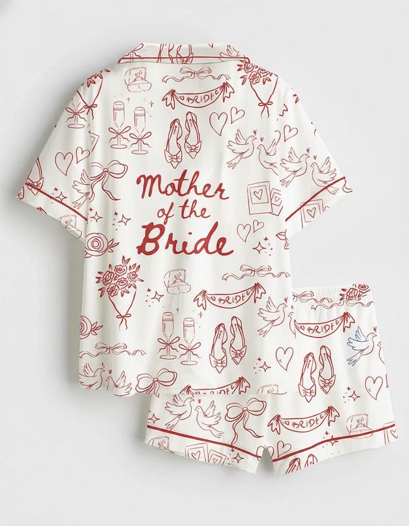 Mother Of The Bride Pajamas Satin, Going To The Chapel Getting Ready Wedding Party Red Print Pajama Set, Pajama Wedding Gifts For Her