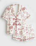 Mother Of The Bride Pajamas Satin, Going To The Chapel Getting Ready Wedding Party Red Print Pajama Set, Pajama Wedding Gifts For Her