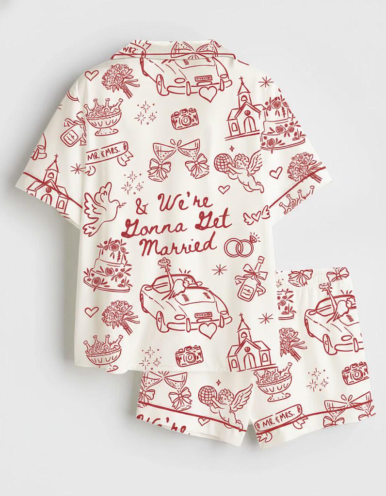 We're Gonna Get Married Wedding Satin Pajama Set, Going To The Chapel Bridal Party Wedding Day Pajama Set, Pjs Wedding Nightwear Gifts Her