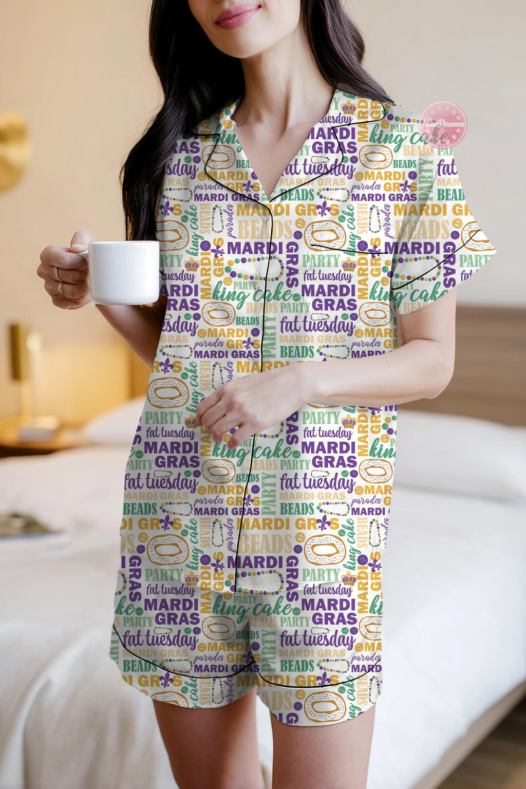 All Things Mardi Gras Pajama Set, Purple Green Gold PJs, Carnival Sleepwear, Masquerade Pajamas, New Orleans Mardi Gras Outfit, Fleur De Lis