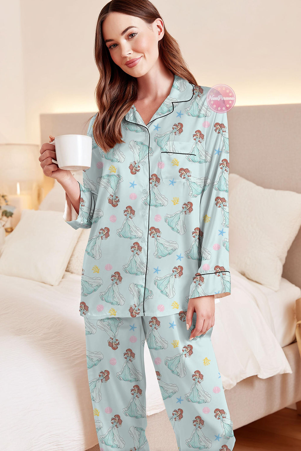 Ariel Mermaid Pajama Set - Disney Princess Pajamas, Little Mermaid Sleepwear for Girls, Coquette Bow Pajamas, Gift for Her, Little Mermaid