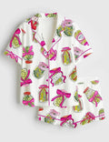 Beach Print Pajama Set: Women's Satin Loungewear
