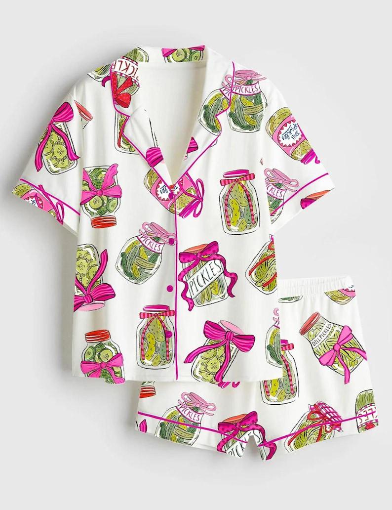 Beach Print Pajama Set: Women's Satin Loungewear