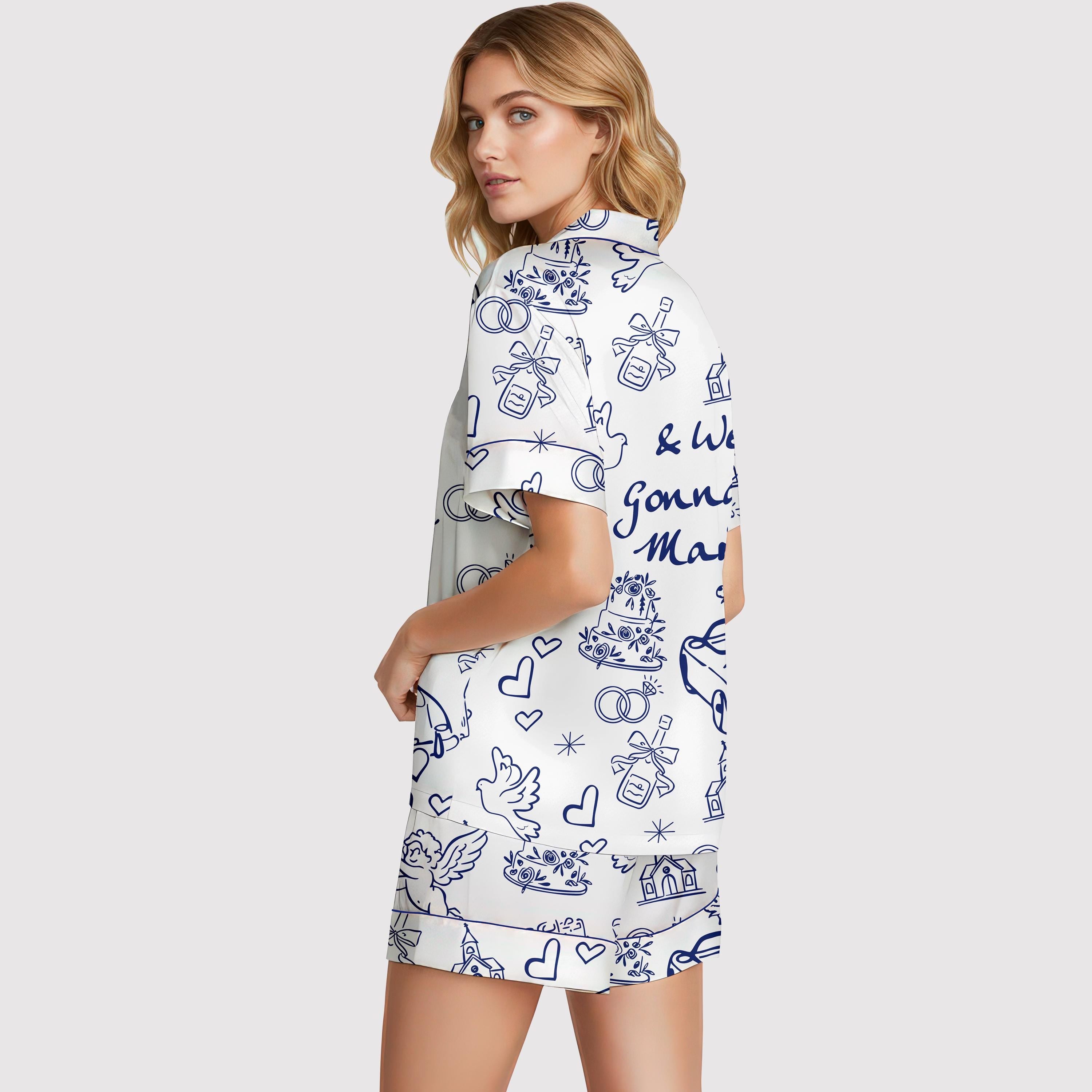 Bridal Pajama Set – Wedding Toile Print Bachelorette Sleepwear for Bride