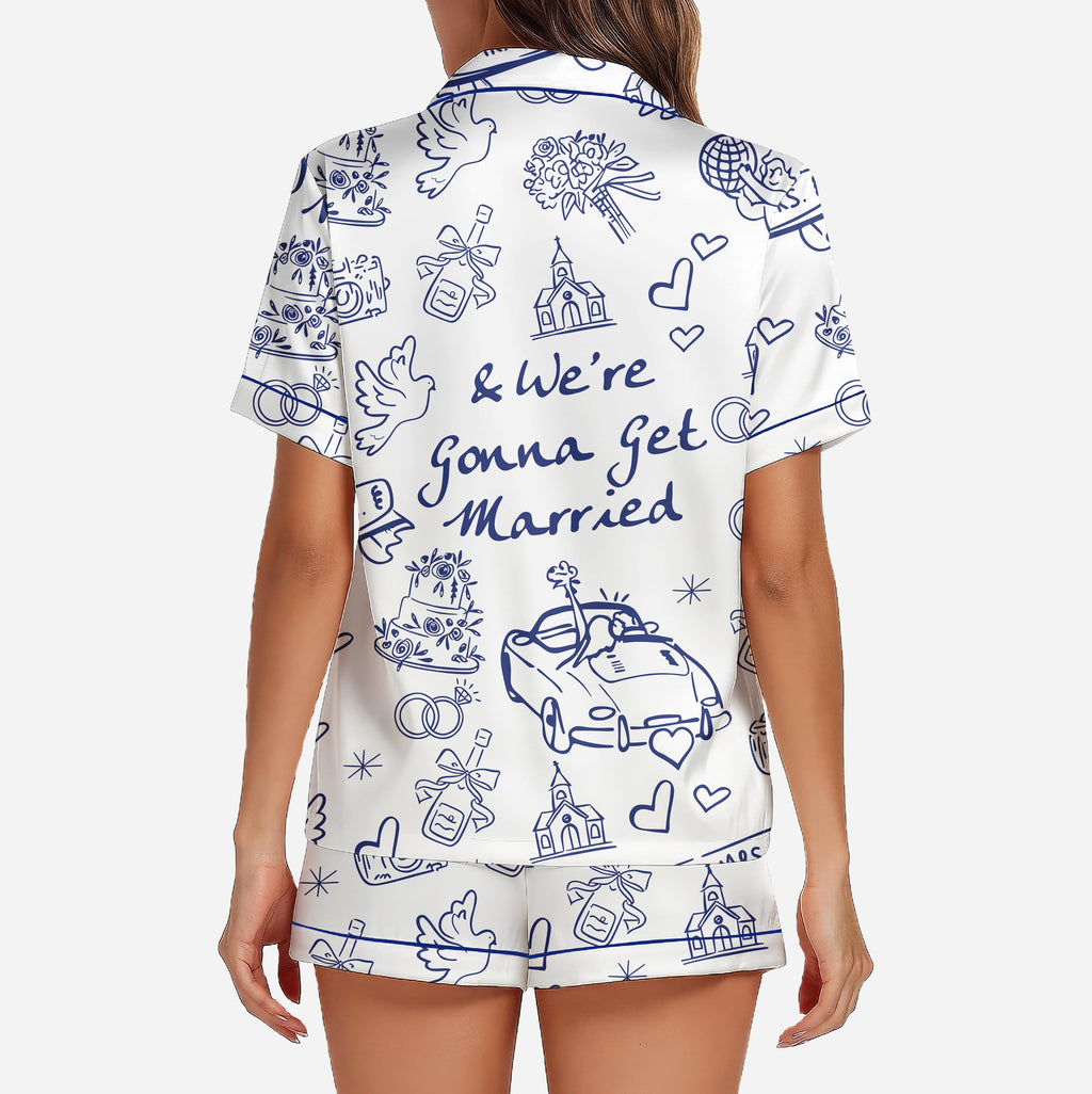 Bridal Pajama Set – Wedding Toile Print Bachelorette Sleepwear for Bride