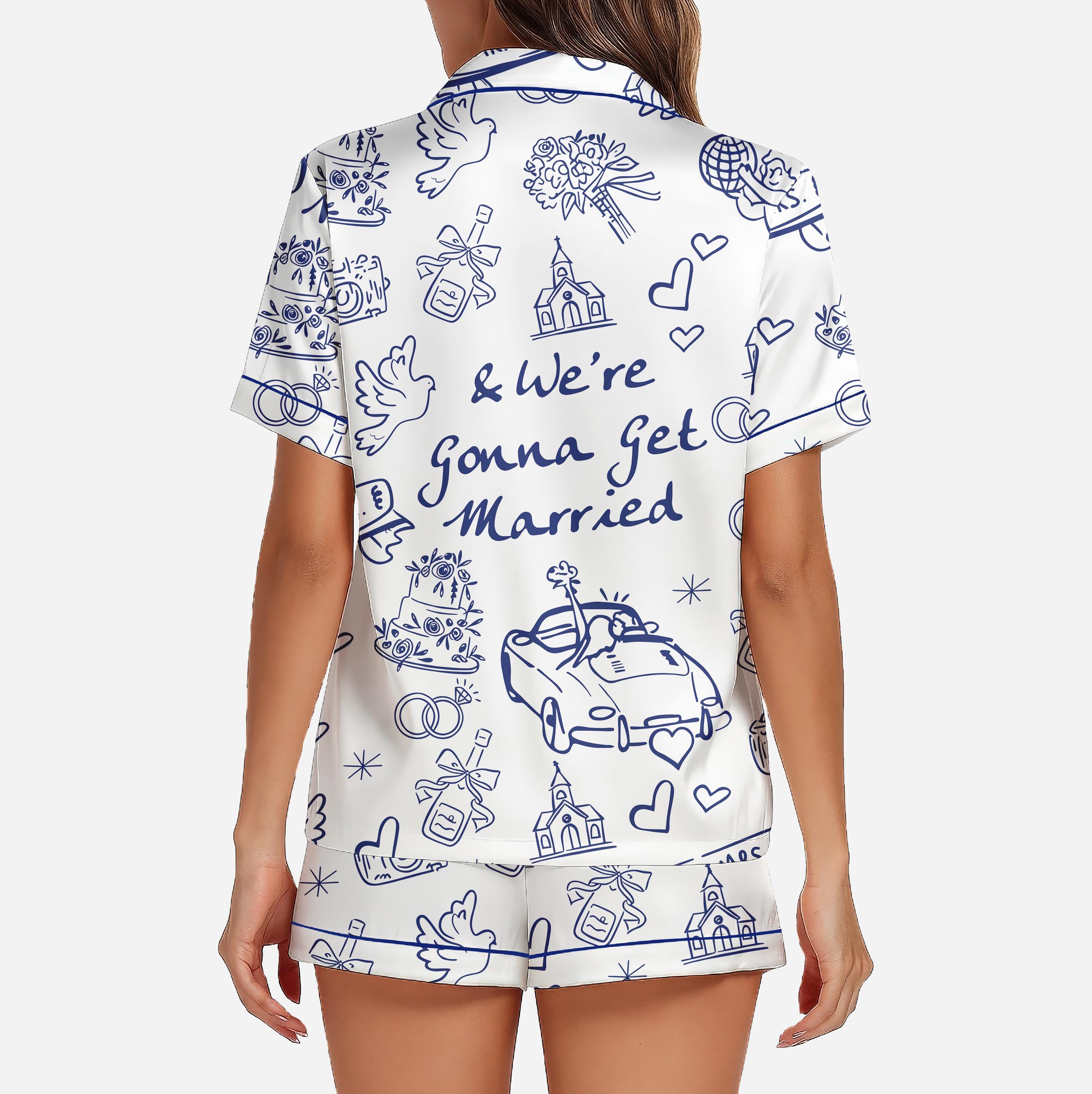 Bridal Pajama Set – Wedding Toile Print Bachelorette Sleepwear for Bride