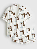 Dachshund Pajama Set – Women's Coffee & Dog Print Sleepwear