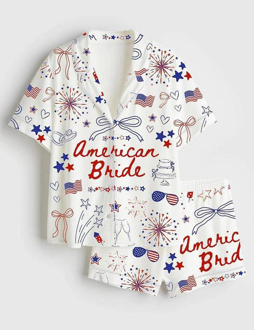 American Bride Pajama Set Patriotic Wedding 4th of July Bachelorette Outfit