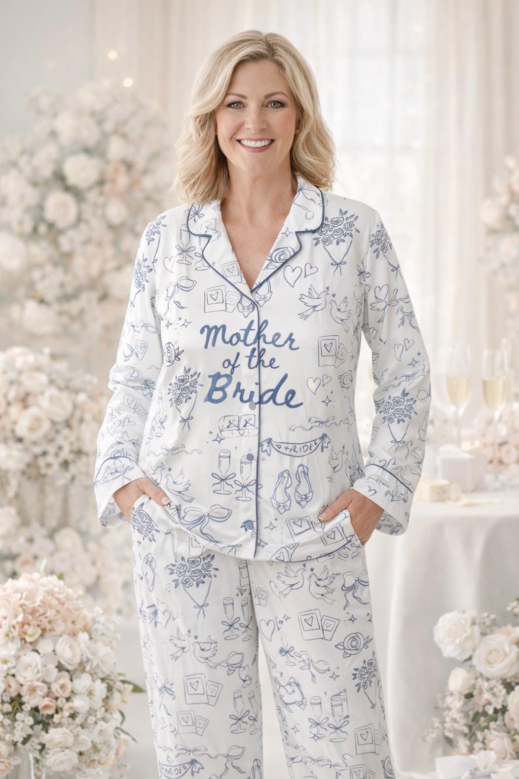 Mother of the Bride Blue Toile Pajama Set – Bridal Party Gift PJs