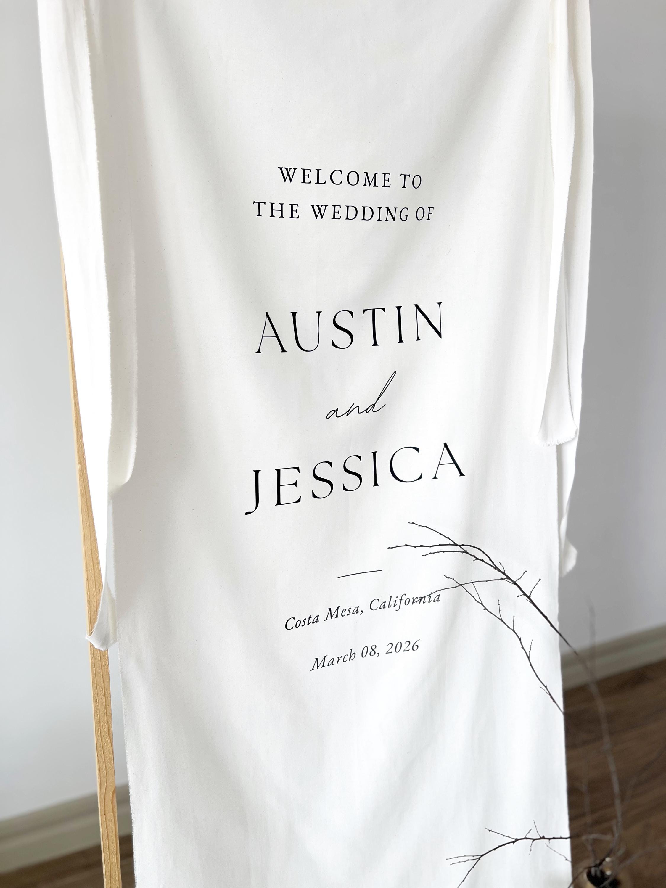 Custom Fabric Wedding Welcome Sign, Minimalist Wedding Entrance Sign, Outdoor Ceremony Decor, Fabric Wedding Banner – Custom Wedding Sign