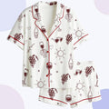 Wine Print Pajama Set – Grape & Wine Glass Short Sleeve Women's Sleepwear