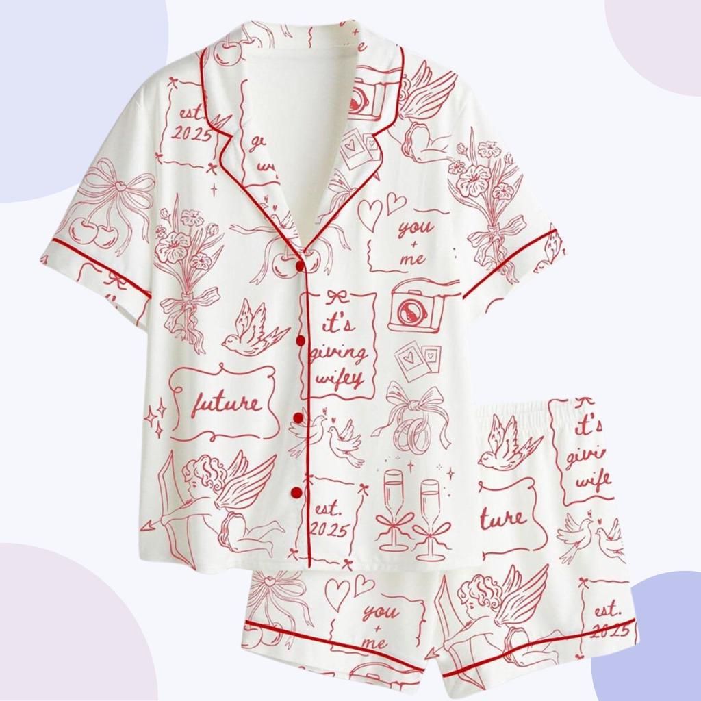 Future Mrs. Pajama Set – Romantic Cupid Toile Bridal Shower Sleepwear