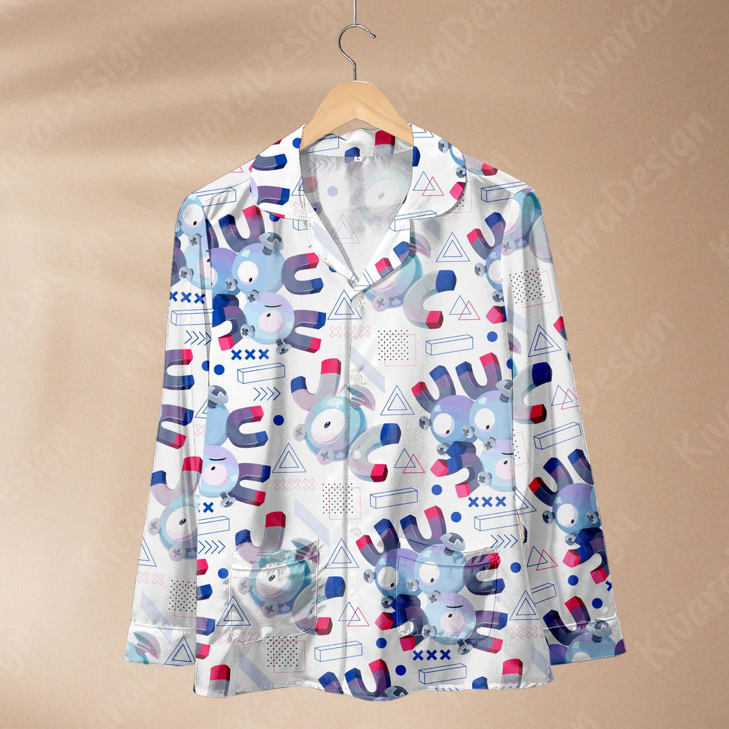 Magnemite Evolution Pajama Set, Unique Sleepwear Polyester Pajamas, Video Game Anime Loungewear for Fans