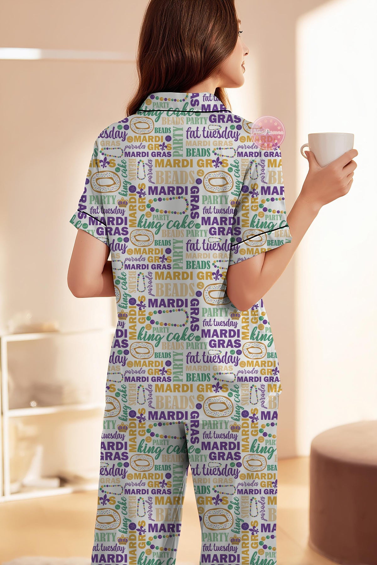 All Things Mardi Gras Pajama Set, Purple Green Gold PJs, Carnival Sleepwear, Masquerade Pajamas, New Orleans Mardi Gras Outfit, Fleur De Lis