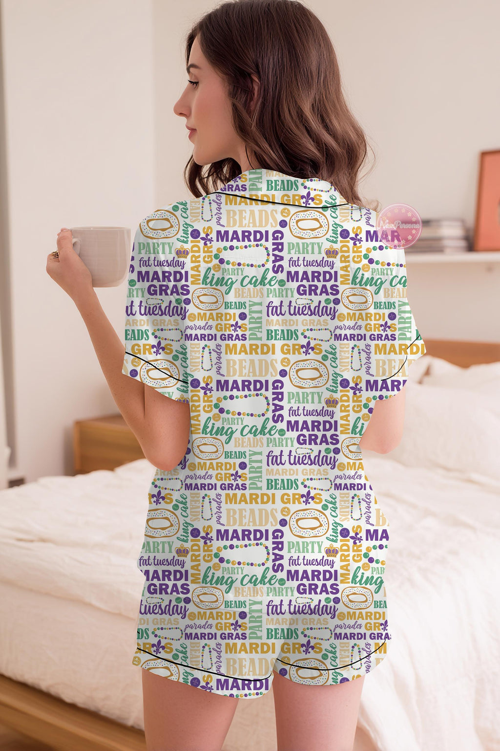 All Things Mardi Gras Pajama Set, Purple Green Gold PJs, Carnival Sleepwear, Masquerade Pajamas, New Orleans Mardi Gras Outfit, Fleur De Lis