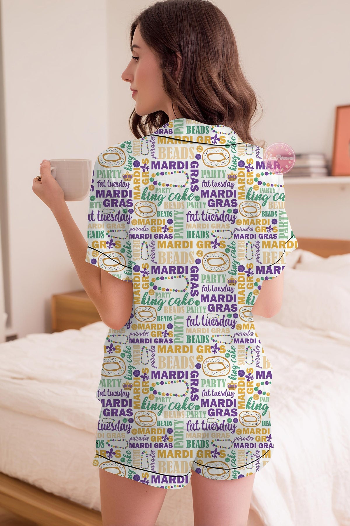 All Things Mardi Gras Pajama Set, Purple Green Gold PJs, Carnival Sleepwear, Masquerade Pajamas, New Orleans Mardi Gras Outfit, Fleur De Lis