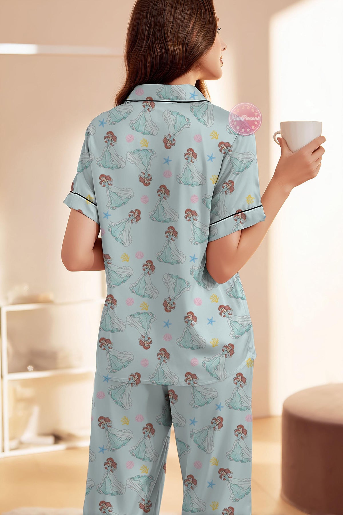 Ariel Mermaid Pajama Set - Disney Princess Pajamas, Little Mermaid Sleepwear for Girls, Coquette Bow Pajamas, Gift for Her, Little Mermaid