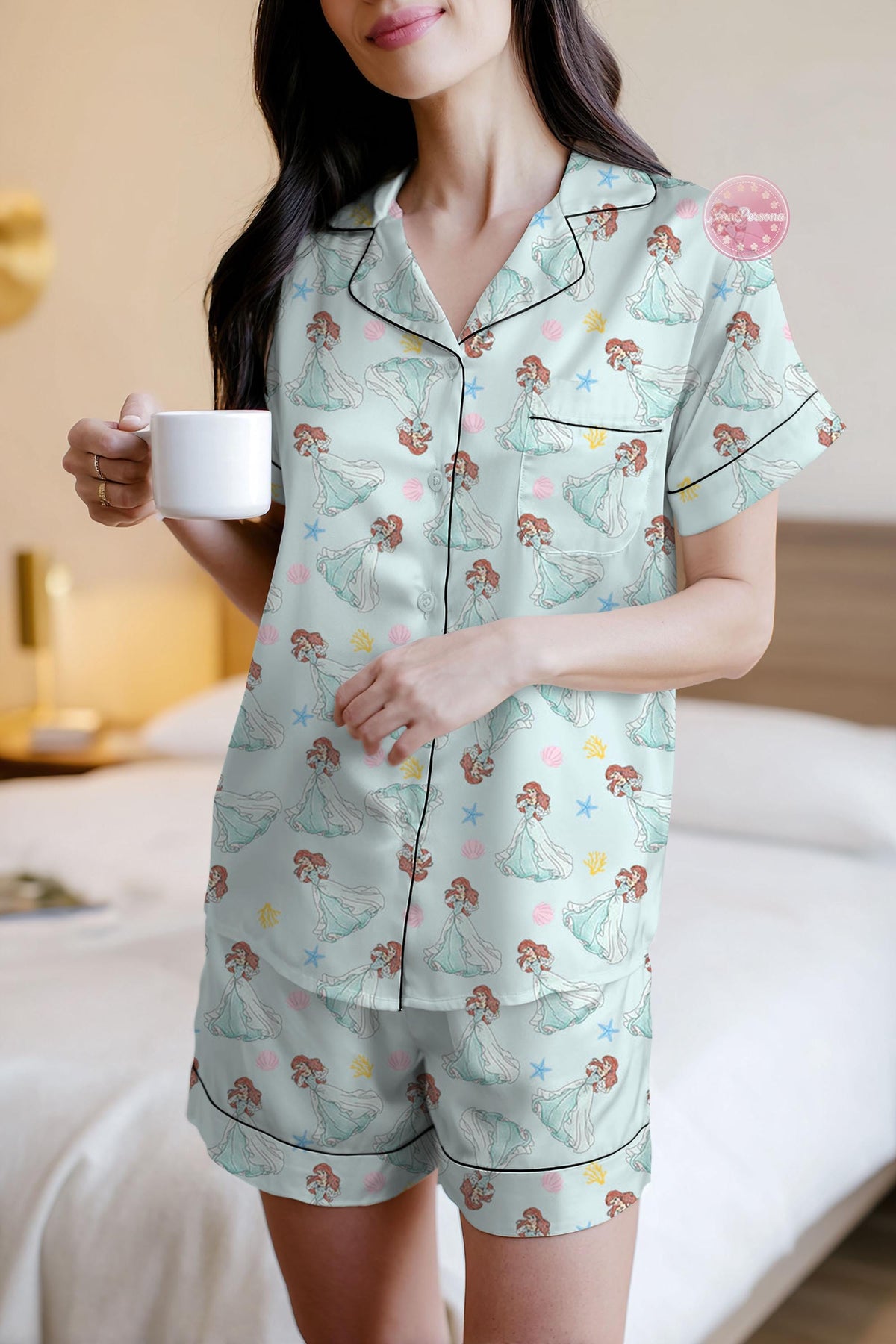 Ariel Mermaid Pajama Set - Disney Princess Pajamas, Little Mermaid Sleepwear for Girls, Coquette Bow Pajamas, Gift for Her, Little Mermaid