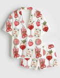 Beach Print Pajama Set: Women's Satin Loungewear