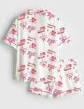 Beach Print Pajama Set: Women's Satin Loungewear