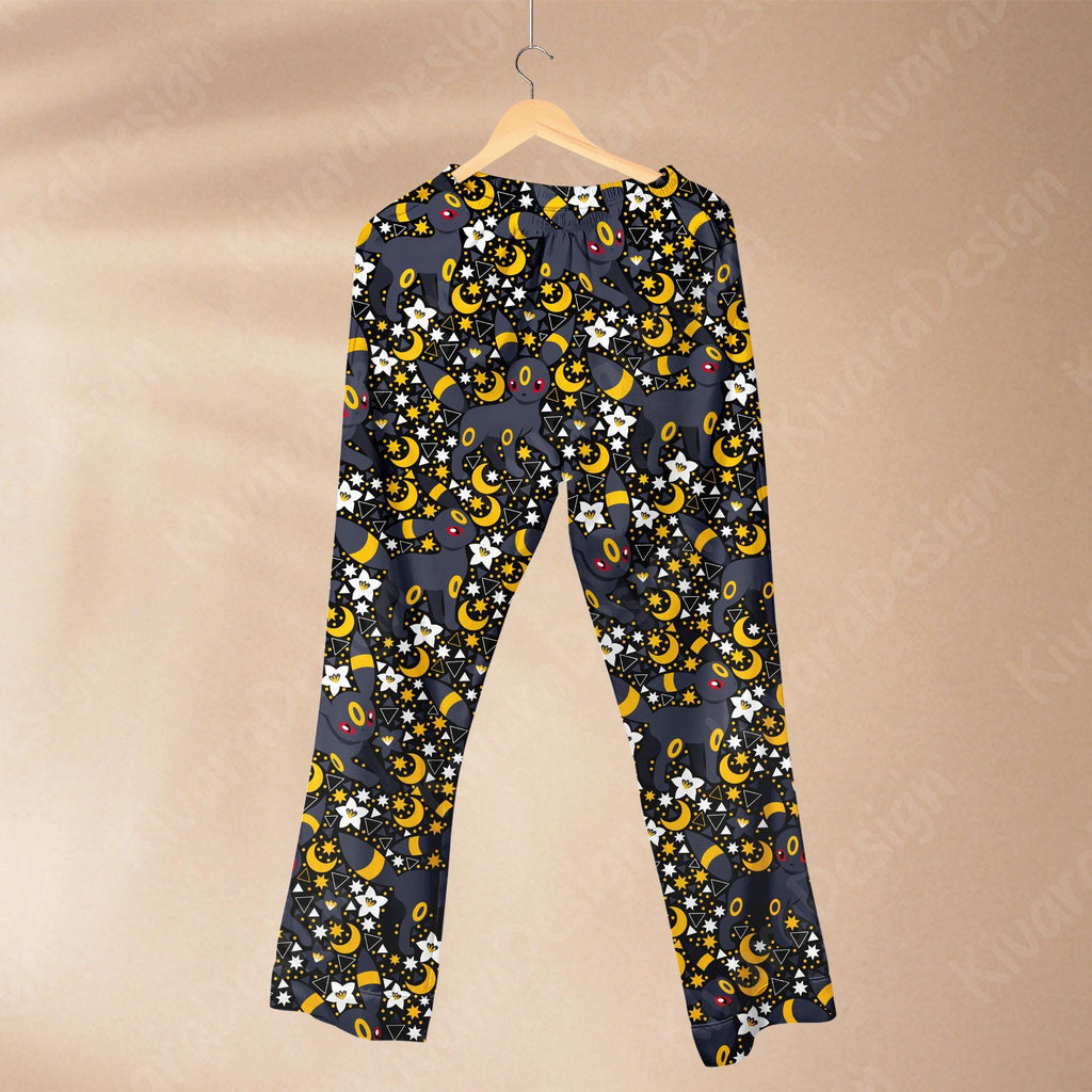 Dark Moon Eeveelutions Pajama Set, Night Sleepwear Polyester Pajamas, Video Game Anime Loungewear Fans