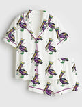 Beach Print Pajama Set: Women's Satin Loungewear