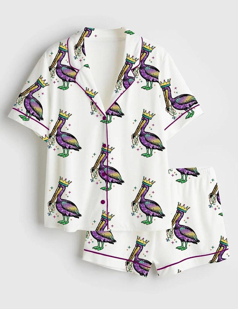Beach Print Pajama Set: Women's Satin Loungewear
