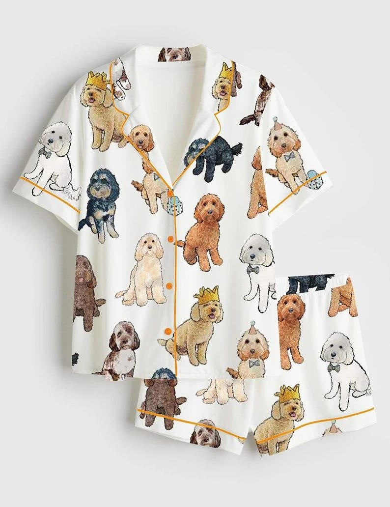 Beach Print Pajama Set: Women's Satin Loungewear