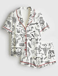 Beach Print Pajama Set: Women's Satin Loungewear
