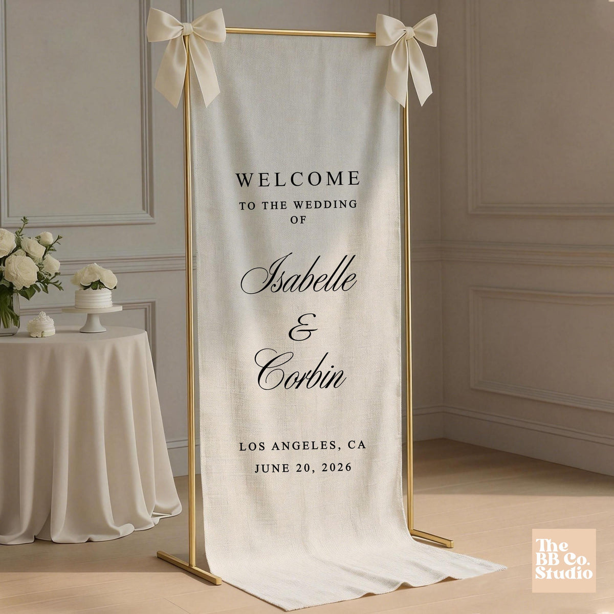 Wedding Welcome Sign, Fabric Wedding Banner – Custom Linen Wedding Sign, Outdoor Ceremony Decor, Minimalist Wedding Entrance Sign