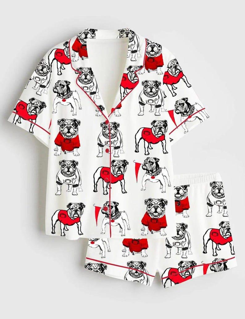 Bulldog Pajama Set – Women's Short Sleeve Dog Print Sleepwear