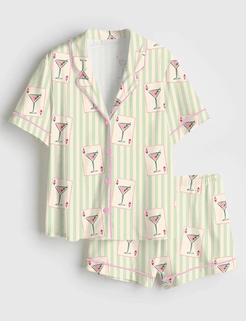Martini Print Pajama Set – Women's Short Sleeve Sleepwear