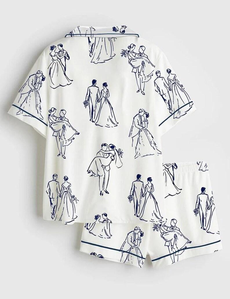 Bridal Pajama Set – Romantic Wedding Couple Line Art Print Sleepwear
