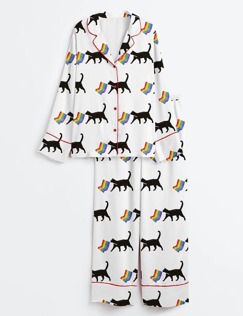 Rainbow Cat Pajama Set – Pride Print Sleepwear