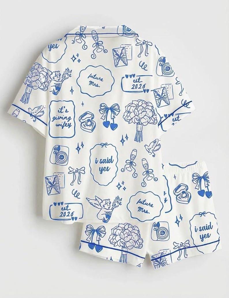 Bride Pajama Set for Women – “I Said Yes” Engagement Print Short Sleeve Pajamas, Bridal Sleepwear
