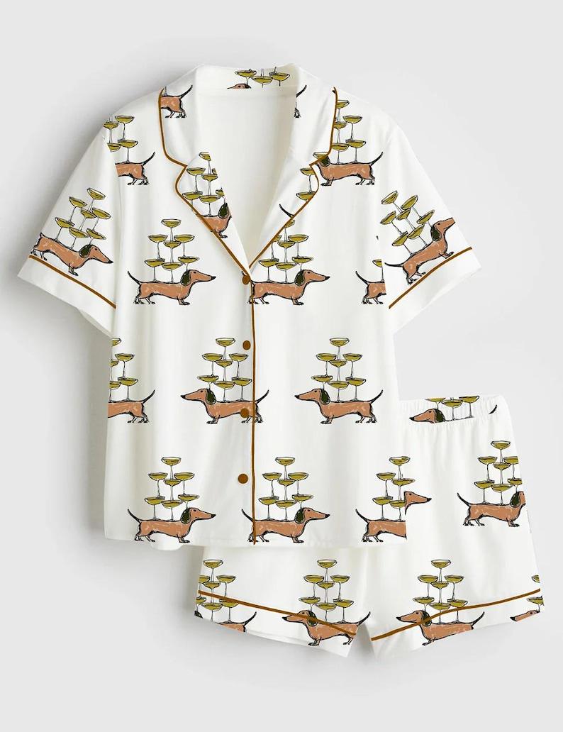 Dachshund Champagne Pajama Set, Funny Dog Lover Sleepwear