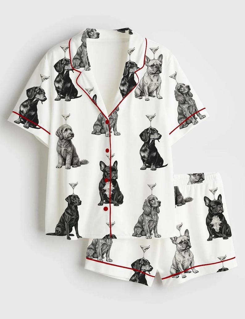 Dog Cocktail Pajama Set, Women's Short Sleeve Sleepwear