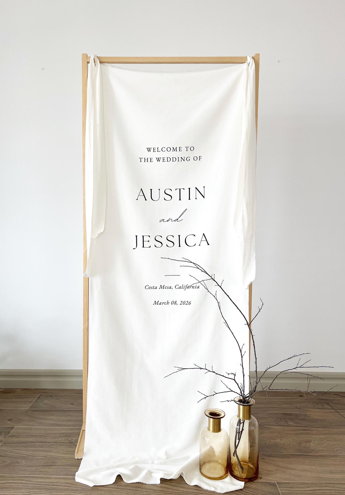 Custom Fabric Wedding Welcome Sign, Minimalist Wedding Entrance Sign, Outdoor Ceremony Decor, Fabric Wedding Banner – Custom Wedding Sign