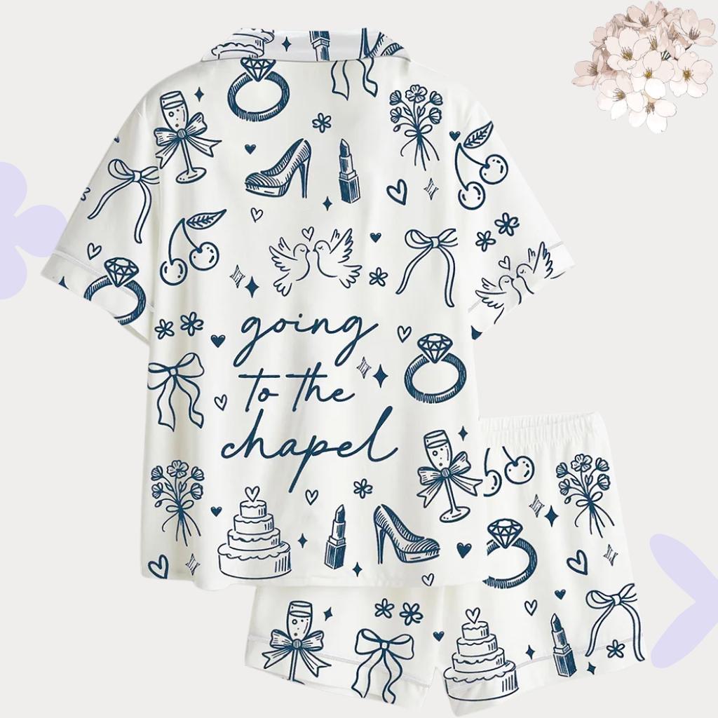 Going to the Chapel Bridal Pajama Set – Blue Wedding Icons Getting Ready PJs