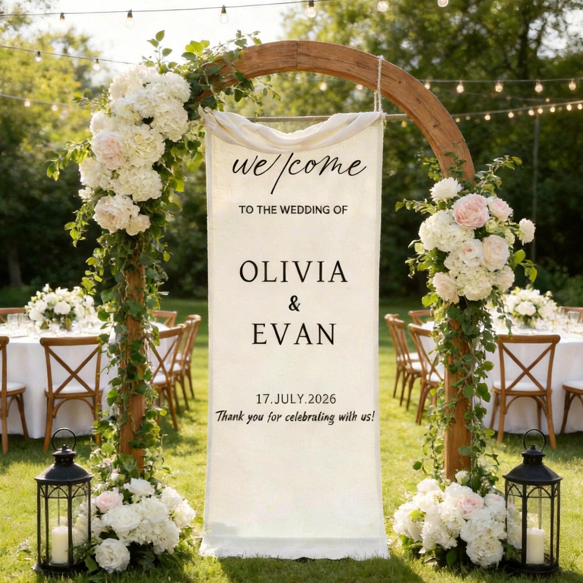 Custom Linen Wedding Sign Fabric Wedding Welcome Sign Boho Wedding Decor
